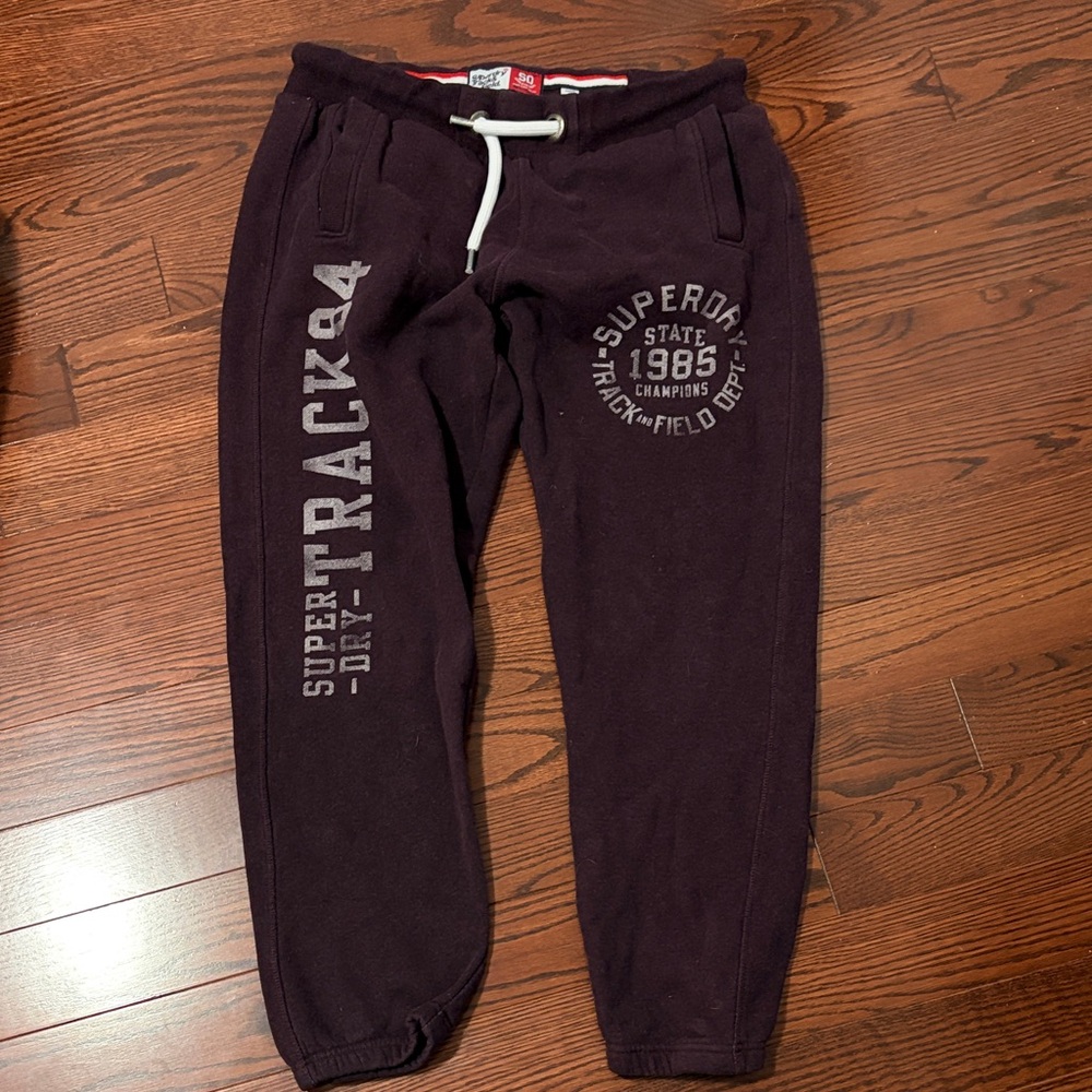 Superdry Jogger Sweatpants in Deep Plum with White Drawstring
